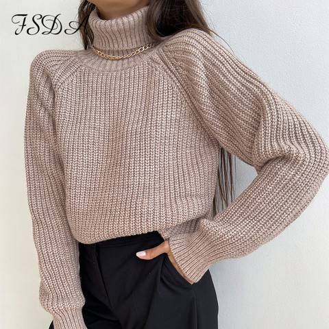 FSDA-suéter de cuello alto para mujer, jersey de manga larga de color caqui, Jersey Rosa informal holgado de gran tamaño para Otoño e Invierno 2022 ► Foto 1/6