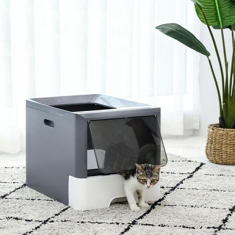 Caja de arena plegable para gatos grandes, viene con pala, inodoro para gatitos, bien diseñado, espacio eficiente ► Foto 1/6