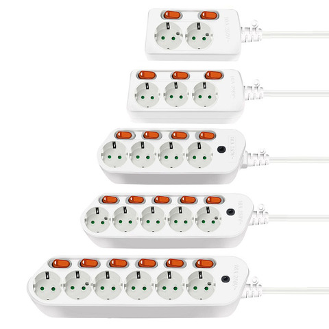 Regleta Enchufe europeo toma de corriente inteligente 2USB 5V 2A tira de energía protector sobretensiones 1,5/2,5 M alargador enchufe de cable de extensión para filtro de red doméstica ► Foto 1/6