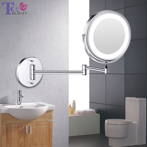 Espejo de maquillaje Led con luz de montaje en pared plegable espejo de tocador 1x 10x doble cara táctil espejos de baño ajustables brillantes ► Foto 1/6