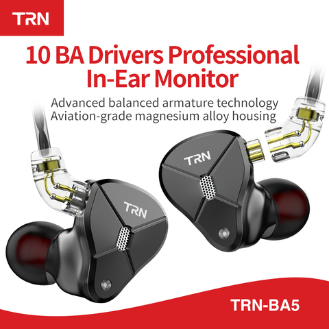 Unidad de controlador TRN BA5 10BA en auriculares de oído, 10 auriculares de Monitor de DJ de alta fidelidad de Amarture equilibrado con Cable QDC TRN V80 V90 T200 ► Foto 1/6