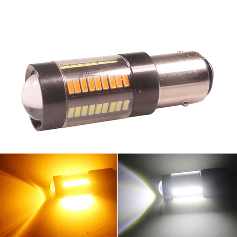 NHAUTP 1 Uds 1157 Dual Color bombillas P21/5W BAY15D luces LED de coche 4014 66-SMD blanco ámbar Switchback lámpara Auto 12-24V ► Foto 1/6