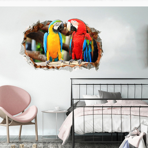 MAMALOOK-pegatinas de pared 3D, pegatina de pared de loro bonito, pintura decorativa para dormitorio, sala de estar, TV, papel tapiz de decoración ► Foto 1/6