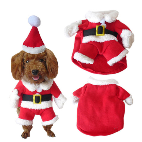 Ropa navideña para perro, disfraz de Papá Noel, cachorro de gato para mascota, abrigo, chaqueta, traje de perro con gorro, ropa cálida para perros y gatos ► Foto 1/6