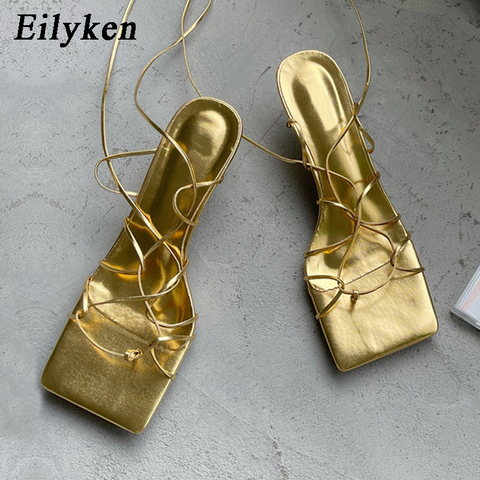 Eilyken-Sandalias de tacón bajo con cordones para mujer, zapatos informales de Gladiador, con banda estrecha, talla grande 40, para verano ► Foto 1/6