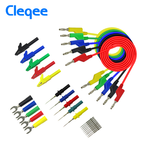 Cleqee-Kit de cables de prueba para multímetro Kit de cables de prueba P1036B de 4mm con pinza de cocodrilo tipo U y Kit de sonda de prueba de perforaciones ► Foto 1/6