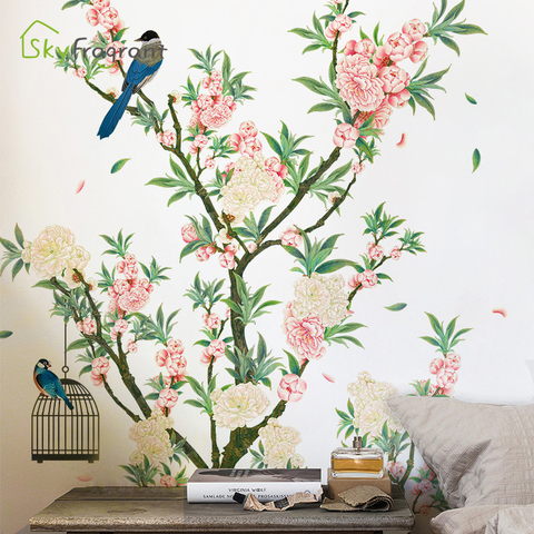 Pegatina de pared autoadhesiva con diseño creativo de flores y pájaros para el hogar, decoración de pared para dormitorio y sala de estar, pegatinas decorativas para el hogar ► Foto 1/6