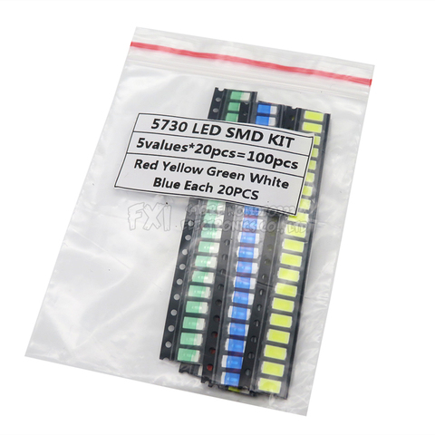 Igmopnrq-KIT de diodo LED SMD 100 5730, surtido de diodos, 5 colores, verde/rojo/Blanco/azul/amarillo, 5630 Uds. = 5 20 piezas Uds. ► Foto 1/1