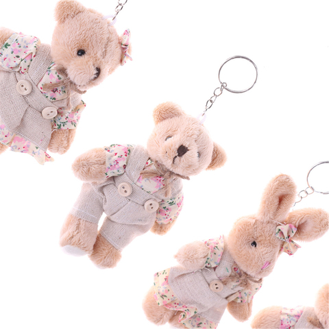 Llavero de oso de peluche y conejo para parejas, ropa Floral, oso, conejo, muñecas de conejito, colgantes de bolso amantes amigos, regalo, 11cm, 3C, 1 par ► Foto 1/6