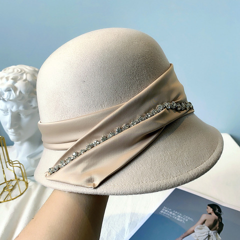 Sombrero de lana con forma de campana y lazo para mujer, sombrero de lana con forma de campana, Estilo Vintage, 2022 ► Foto 1/6