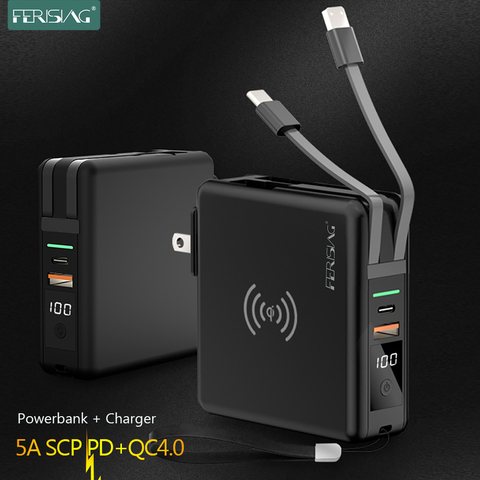 Cargador inalámbrico tipo C para iPhone, Samsung y Xiaomi, Banco de energía de 10000mAh, PD 5A, carga rápida, USB C, QC3.0 ► Foto 1/6