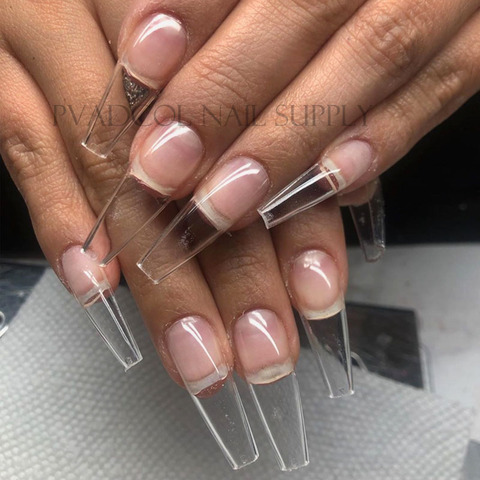 Gel X-Sistema para extensiones de uñas, kit de uñas postizas de cobertura completa con forma esculpida, stiletto o ataúd color transparente por 240 uds. por bolsa ► Foto 1/6