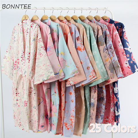 Bata Kimono de algodón suave elegante para Mujer, camisón de Mujer, holgado, estampado Sexy, Kawaii, para verano ► Foto 1/6