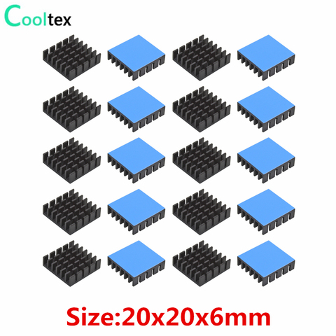 Disipador de calor de aluminio 20 piezas, refrigerador del radiador de 20x20x6mm, refrigeración para Chip electrónico IC con cinta conductora térmica de doble cara ► Foto 1/6