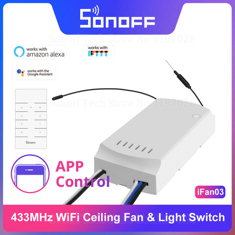 Itead Sonoff iFan03 433Mhz RF interruptor de ventilador de control remoto Velocidad Ajustable ventilador inteligente interruptores Wifi compatible con Google Home Alexa ► Foto 1/6