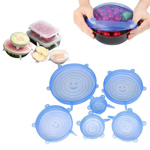 6 uds dispositivos de cocina accesorios de cocina tapas elásticas de silicona reutilizables tapa Universal de silicona tapa de comida TAPA DE Bol herramientas de cocina ► Foto 1/6