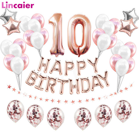 El número 10 globos de papel de aluminio feliz 10 decoraciones para fiesta de cumpleaños 10th años décimo niño artículos para niñas aniversario oro rosa azul ► Foto 1/6