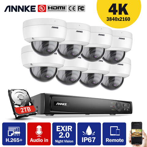 ANNKE-sistema de seguridad de vídeo en red 4K Ultra HD POE, 8 canales, H.265 + NVR, 8MP, cámara IP impermeable, Kit de seguridad CCTV, 8 Uds. ► Foto 1/6