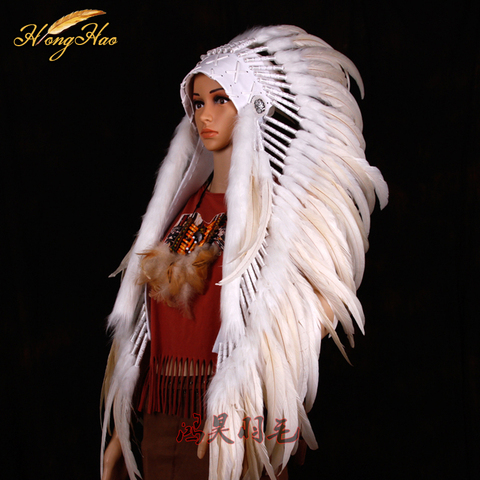 Blanco pluma India tocado de plumas traje indio jefe pluma gorro de guerra disfraz de halloween ► Foto 1/6