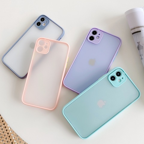 Funda híbrida de silicona blanda a prueba de golpes para teléfono móvil iPhone, carcasa Simple de silicona mate a prueba de golpes para iPhone 11 12 Pro XR XS Max X 6S 8 7 Plus SE 2022 ► Foto 1/6