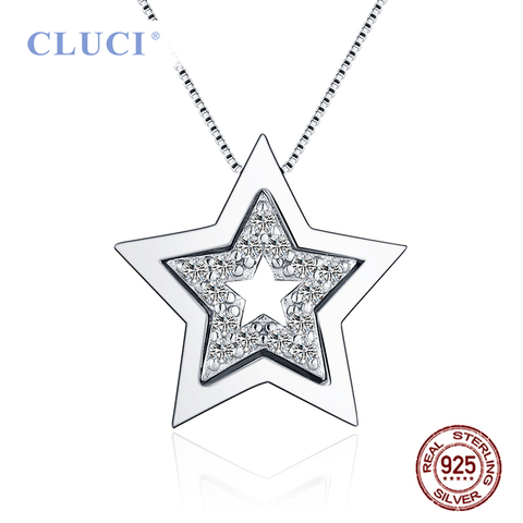 CLUCI Plata de Ley 925 auténtica doble colgante con forma de estrellas para las mujeres collar de la joyería haciendo amuletos de zirconio solo colgante DP001SB ► Foto 1/5