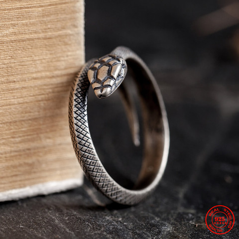 MKENDN Retro Punk muy grandes de Plata de Ley 925 espíritu anillo de serpiente de la personalidad de la moda estereoscópico apertura ajustable joyería ► Foto 1/6