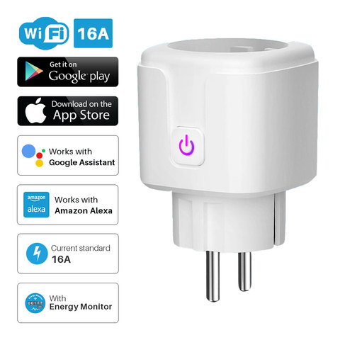 Enchufe inteligente enchufe WiFi Monitor de potencia de 16A, función de sincronización, Control por aplicación Tuya SmartLife, funciona con asistente de Google Alexa ► Foto 1/6