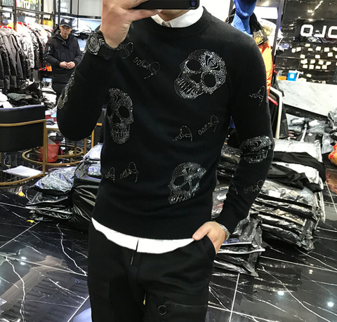 Suéter con estampado de calavera para hombre, Jersey masculino de estilo coreano con personalidad, marca de moda, de alta tecnología, perforación en caliente, para invierno, 2022 ► Foto 1/6