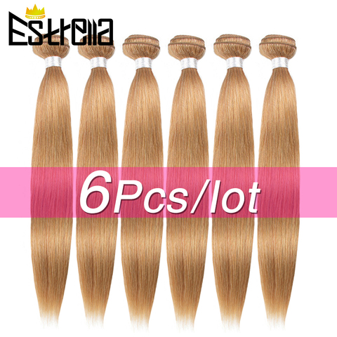 Rubio oscuro mechones brasileño extensiones de pelo ondulado mechones Remy recto Color 27 extensiones de cabello humano mechones 100% de la extensión del pelo humano de la Estrella ► Foto 1/6