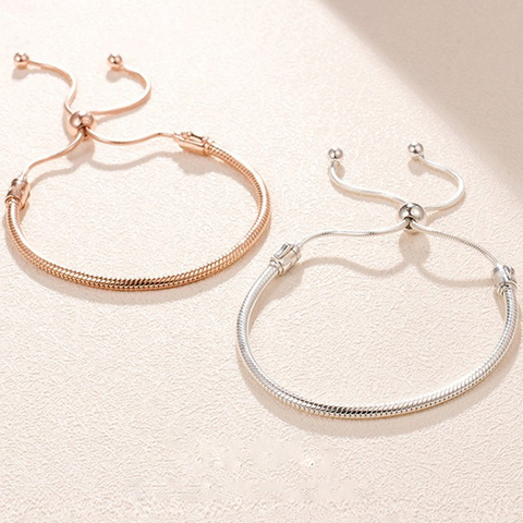 2022 nuevo plata Color clásico ajustable pulseras de cadena de serpiente encaja cuentas de cadena de enlace pulseras del encanto para las mujeres joyería de moda ► Foto 1/6