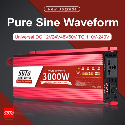 Inversor Universal de onda sinusoidal pura, DC 12V24V48V60V a 110V-240V, inversor de pantalla LCD, 1600W/2200W/3000W, convertidor de energía 50/60HZ ► Foto 1/6