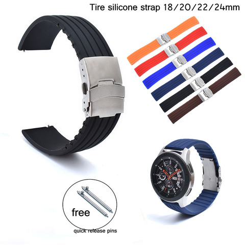 Correa de silicona deportiva para reloj, banda de 18mm, 20mm, 22mm y 24mm, hebilla de Metal plegable, resistente al agua, goma de reemplazo, correas de reloj ► Foto 1/6