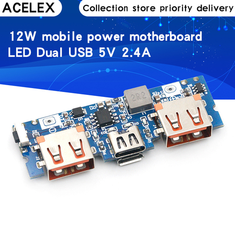 Placa de cargador de batería de litio LED Dual USB 5V 2.4A Micro/tipo-c banco de energía móvil USB 18650 módulo de carga ► Foto 1/6
