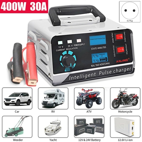 Cargador de batería automático para coche, 400W, 30A, 12V/24V, reparación de pulsos inteligentes, bote con tapón UE ► Foto 1/6