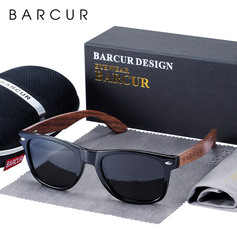 BARCUR-gafas de sol antirreflectantes para hombre y mujer, anteojos de sol masculinos de alta calidad, de nogal negro, con protección UV400, de madera ► Foto 1/6