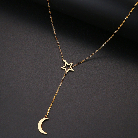 CACANA largo colgante Luna y hueco collares de estrellas colgantes para las mujeres, diseño Simple, collar elegante joyería de acero inoxidable ► Foto 1/6