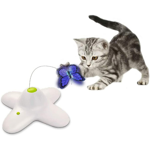 Juguete automático para gatos, mariposa activada con movimiento giratorio de 360 grados, juguetes interactivos para gatos domésticos, juguetes intermitentes para cachorros ► Foto 1/6