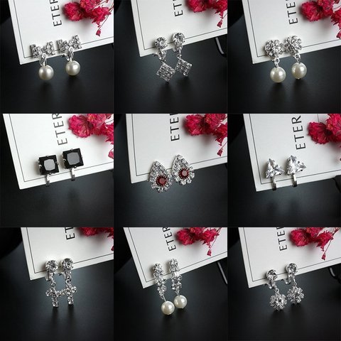 Pendientes de perlas de imitación de circonia cúbica para mujer, aretes geométricos con Clip para chica, abalorio de fiesta para chico sin perforaciones, joyería para mujer, gran oferta ► Foto 1/6