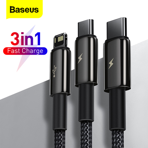 Baseus 3 en 1 USB tipo C Cable para iPhone 12 Pro Max Micro USB Android Cable de teléfono móvil para Samsung Xiammi with Cable de datos Cable ► Foto 1/6