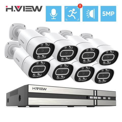 H.View-sistema de cámaras de seguridad Cctv para el hogar, Kit de videovigilancia IA, detección facial, Audio, para exteriores, Ip, 8 canales, 5MP, Nvr Poe ► Foto 1/6