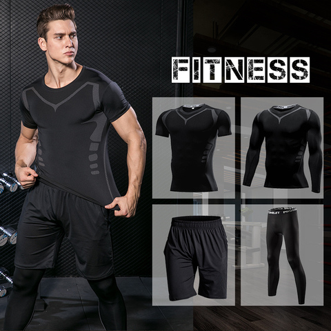 Conjunto de correr para hombre, chándal de entrenamiento, ropa deportiva para exteriores, gimnasio, traje de compresión para trotar, ropa deportiva ajustada Rashgard ► Foto 1/6