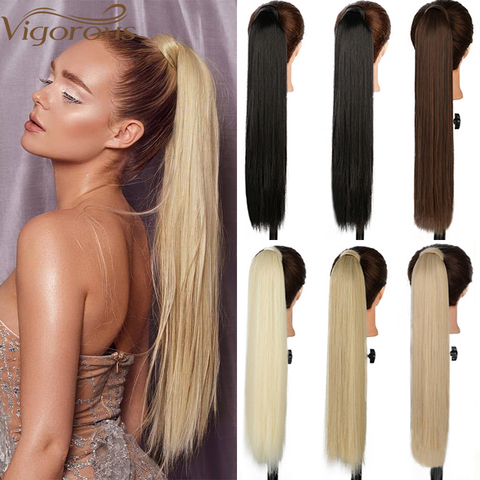 Vigorous-Extensión de cabello sintético para cola de caballo, cabello postizo largo y recto con Clip, resistente al calor ► Foto 1/6