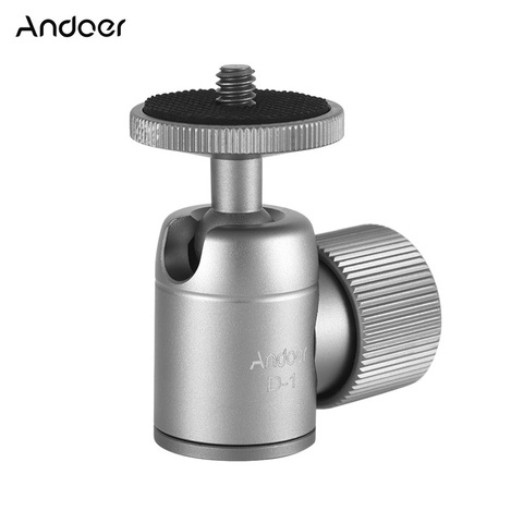 Andoer D-1 Mini rótula de trípode de aleación de aluminio montaje de trípode cabeza de bola con tornillo de 1/4 pulgadas giratorio 360 Panorama rótula de bola de trípode ► Foto 1/6