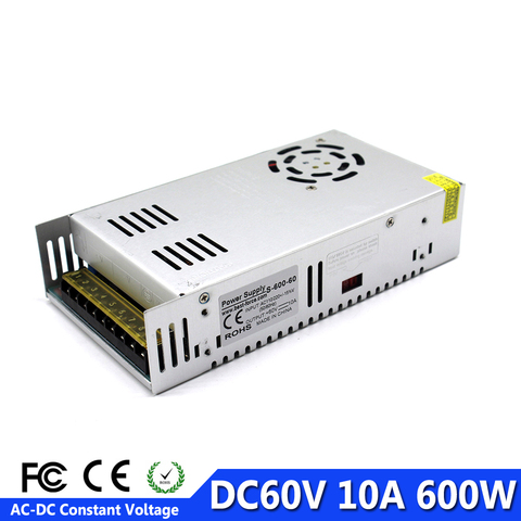 Fuente de alimentación Dc60V 10A 600w fuente de alimentación, controlador transformador 110V 220V AC a DC 60V adaptador de corriente para máquina bricolaje CNC CCTV Motor ► Foto 1/1