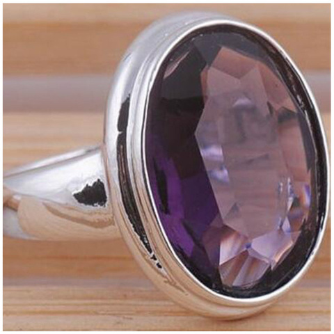 Anillo de Plata de Ley 925 con piedra circonita púrpura para mujer, anillo para dedo circular, joyería de compromiso ► Foto 1/4