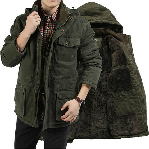 AFS JEEP talla grande 7XL 8XL chaqueta de invierno de algodón de Cachemira Parkas hombres Casual Multi-bolsillos con capucha Collar cortavientos parkas ► Foto 1/6