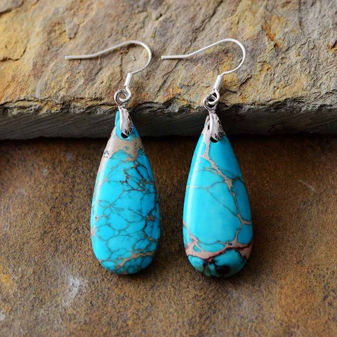 Pendientes de lujo para mujer, piedras naturales, Pendientes colgantes en forma de lágrima, pendientes elegantes de diseñador, joyería europea de EE. UU., Dropshipping ► Foto 1/3