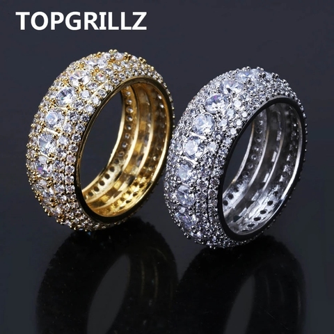 TOPGRILLZ-Anillo de circón cúbico brillante para hombre, sortija de 10mm, Color dorado, plateado, CZ, joyería, anillos regalos ► Foto 1/6