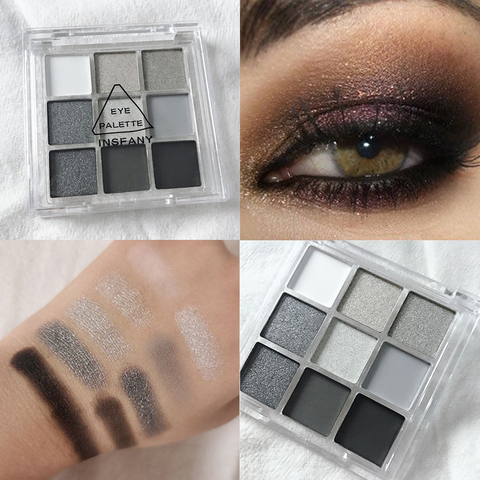 Paleta de sombra de ojos de 9 colores, paleta de sombra de ojos de tono frío, negro, brillo mate, paleta ahumado, pigmentos para los ojos, Palett ► Foto 1/6