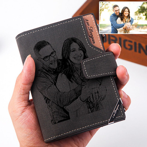 Cartera corta para hombre, billetera personalizada con diseño de marca famosa de lujo, carteras con espacio para foto, monedero con cremallera ► Foto 1/6